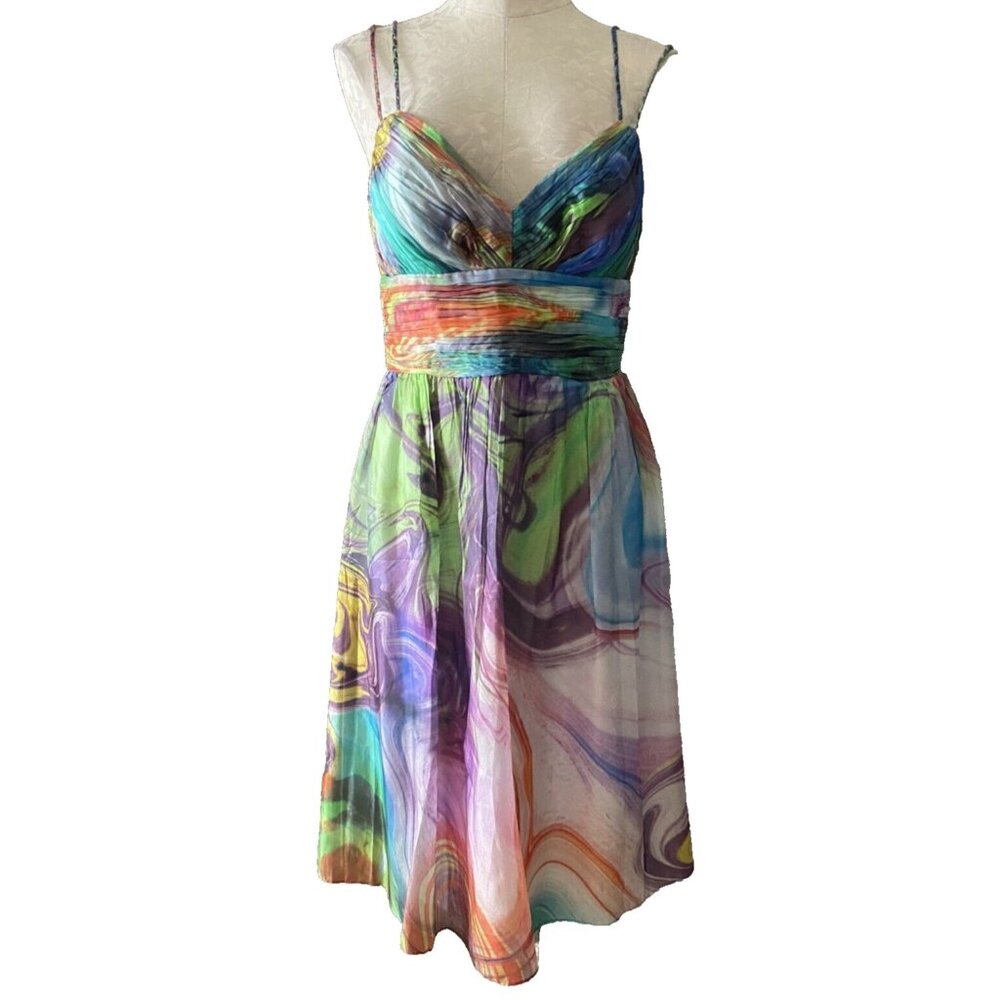 Oleg Cassini Dress 8 OC Braided Strap Rainbow SILK Multicolor Bra Party Wedding - Picture 2 of 8